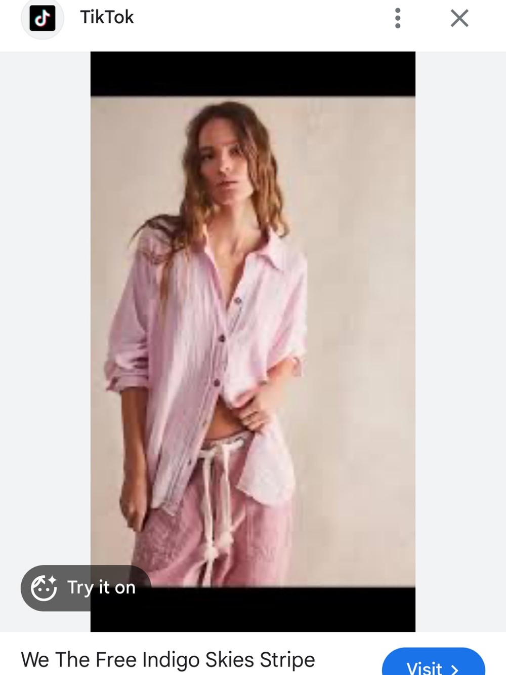 Like New! FREE PEOPLE Indigo Skies Striped Button-Up Shirt in pink size S